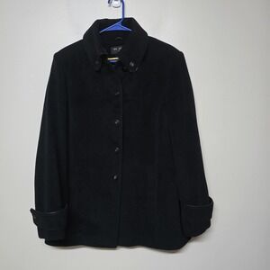 St.‎ John 100% Angora Wool Black Button Front Coat Jacket Size 12 Luxe Lined